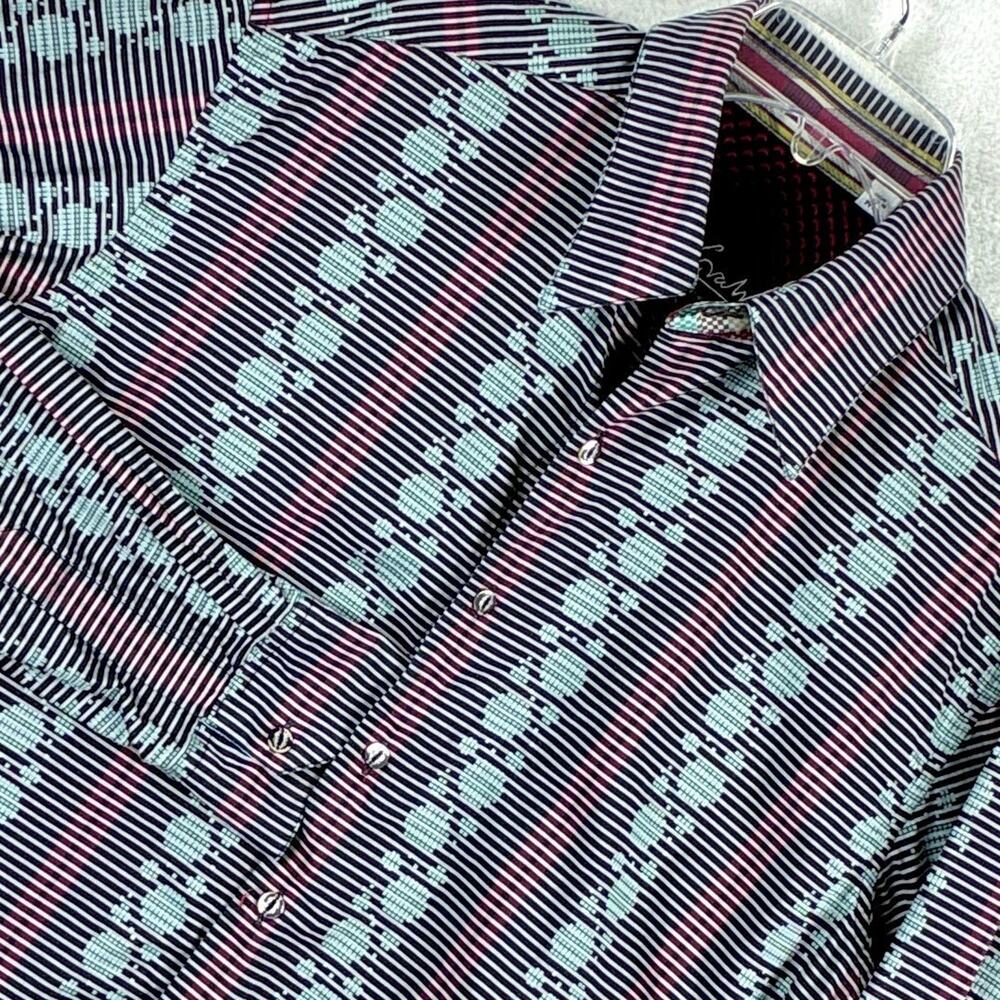 Robert Graham Shirt Men M Multicolor Striped Geometric AOP Abstract Y2K Clubwear